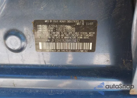 2008 Subaru Impreza 2.5I from USA, damaged, VIN JF1GE61628H519432